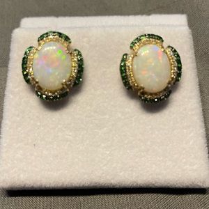 Diamond Opal earrings.  14K Gold.
